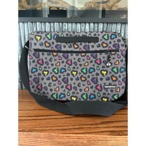 Yak Pak Messenger Bag Rainbow Heart Leopard Print Grey Canvas Crossbody Y2K